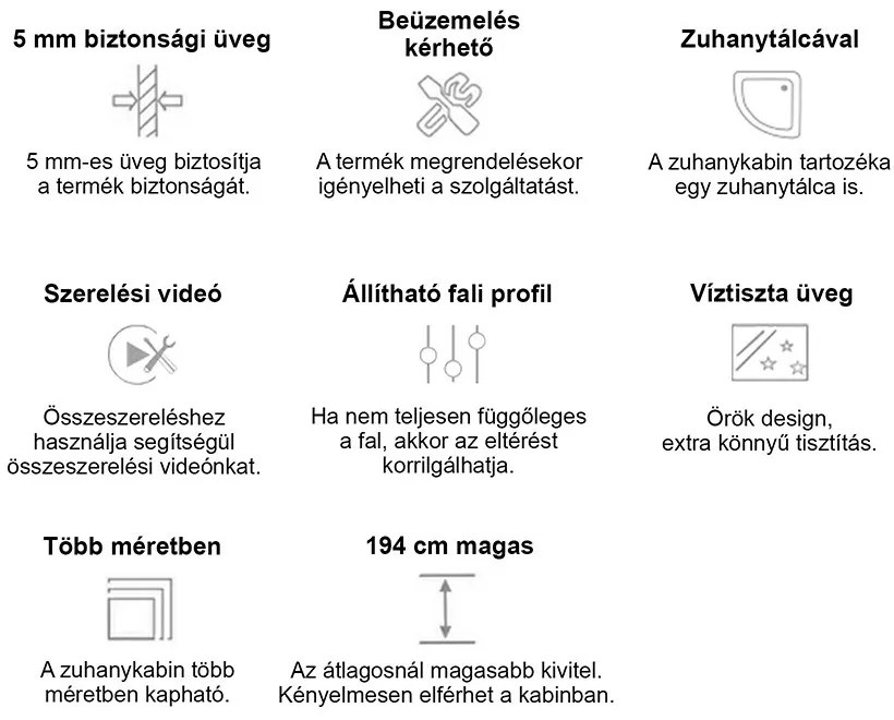 Cabină de duș pătrată Spirit Clear 90x90x180 cm, fără cădiță de duș, neagră