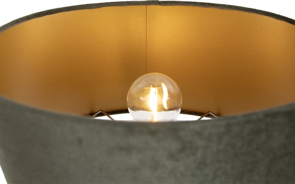 Lampă de masă bej cu abajur oval verde și interior auriu 35cm - Thijmen