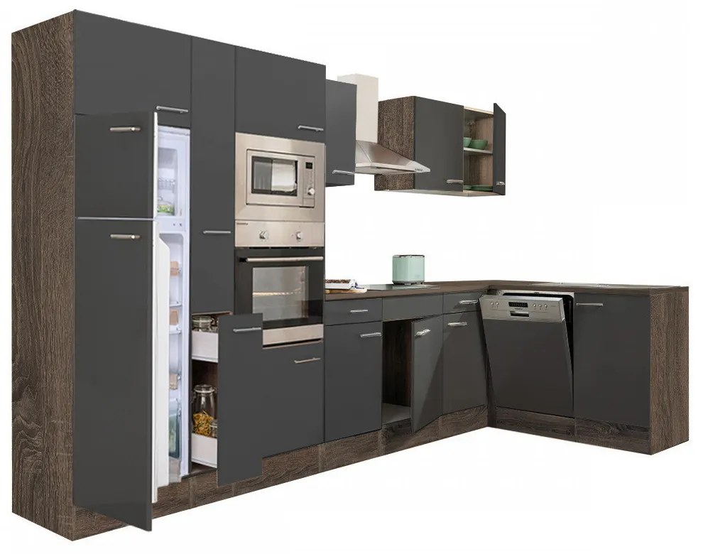 Mobilă de bucătărie de colț Yorki 370, corp din stejar Yorki, cu față antracit satinat