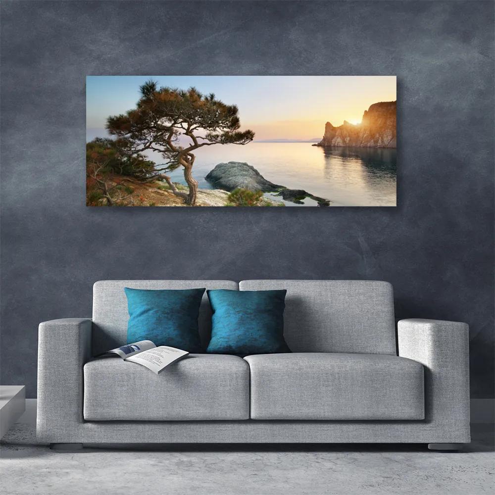Tablou pe panza canvas Lacul peisaj copac Albastru Maro Verde