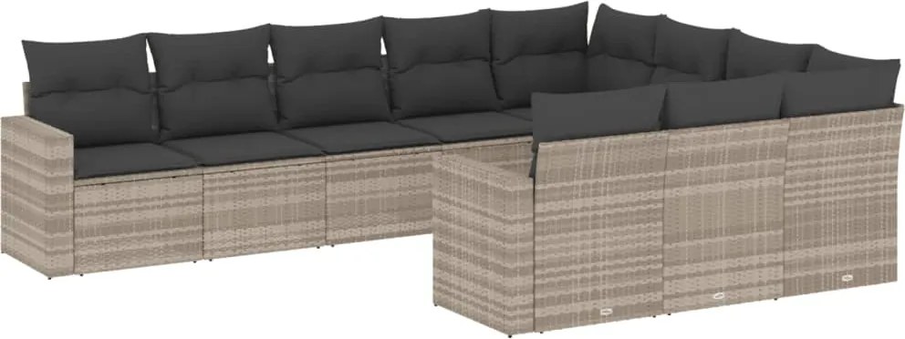 vidaXL Set canapele de grădină cu perne 10 piese gri deschis poliratan