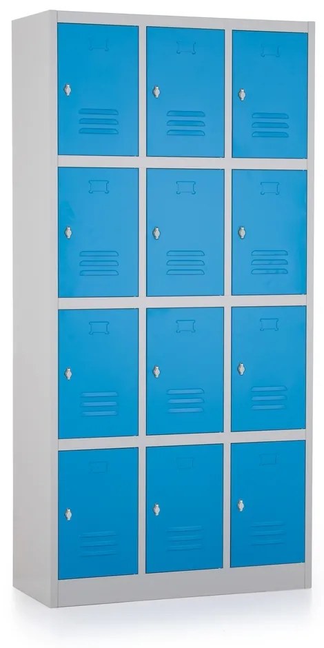 Dulap metalic - 12 cutii, 90 x 40 x 185 cm, blocare, albastru - ral 5012