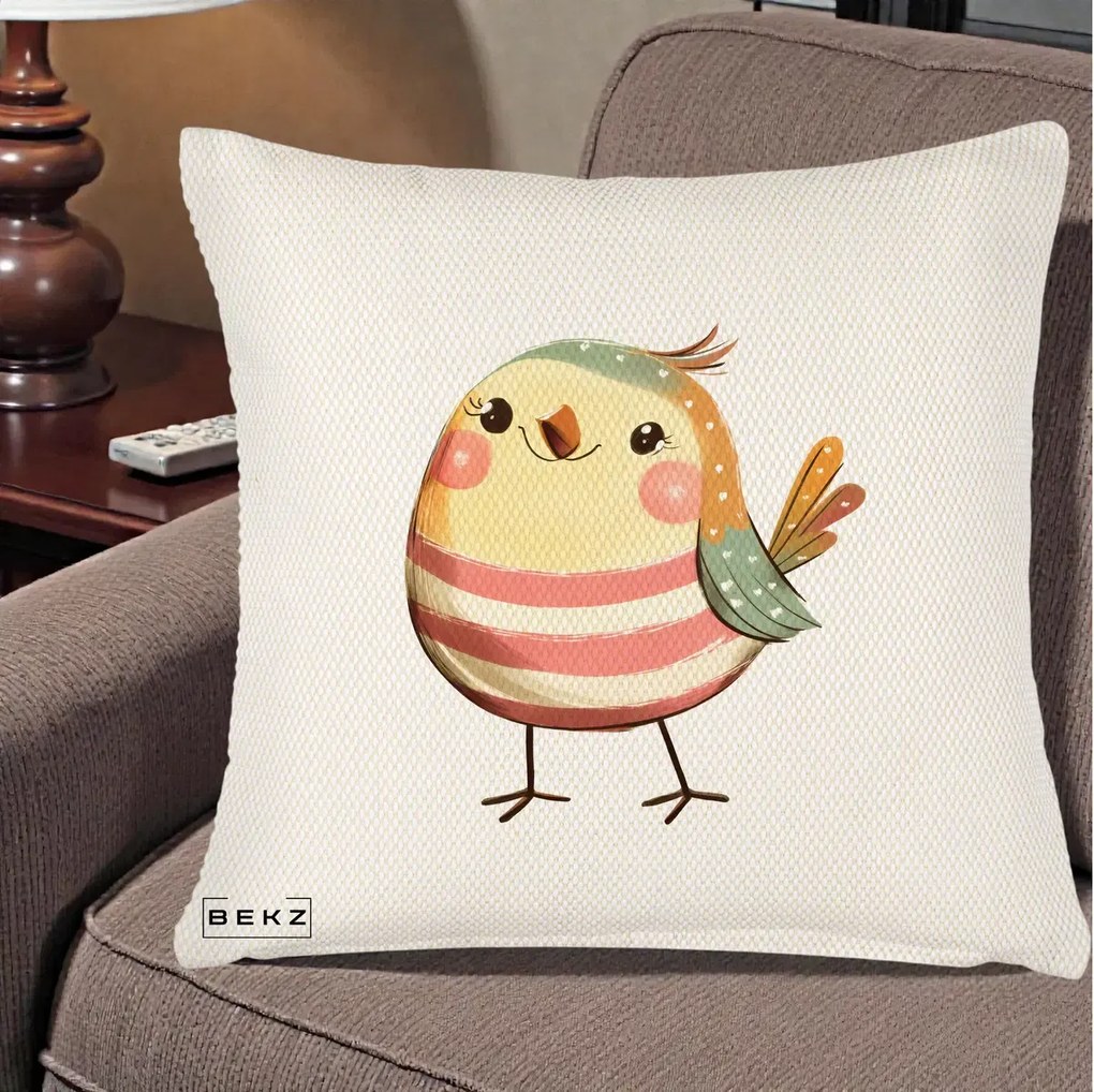 Perna Decorativa Pui Kawaii Pastel Dungat, 40x40 cm, Crem Reliefat, Husa Detasabila, Perna Inclusa, BEKZ®