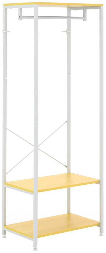 HOMCOM Suport 2 în 1 pentru Haine cu Depozitare Pantofi, Șină Suspendată și 2 Rafturi de Depozitare, 60x40x167.5 cm, Natural | Aosom Romania