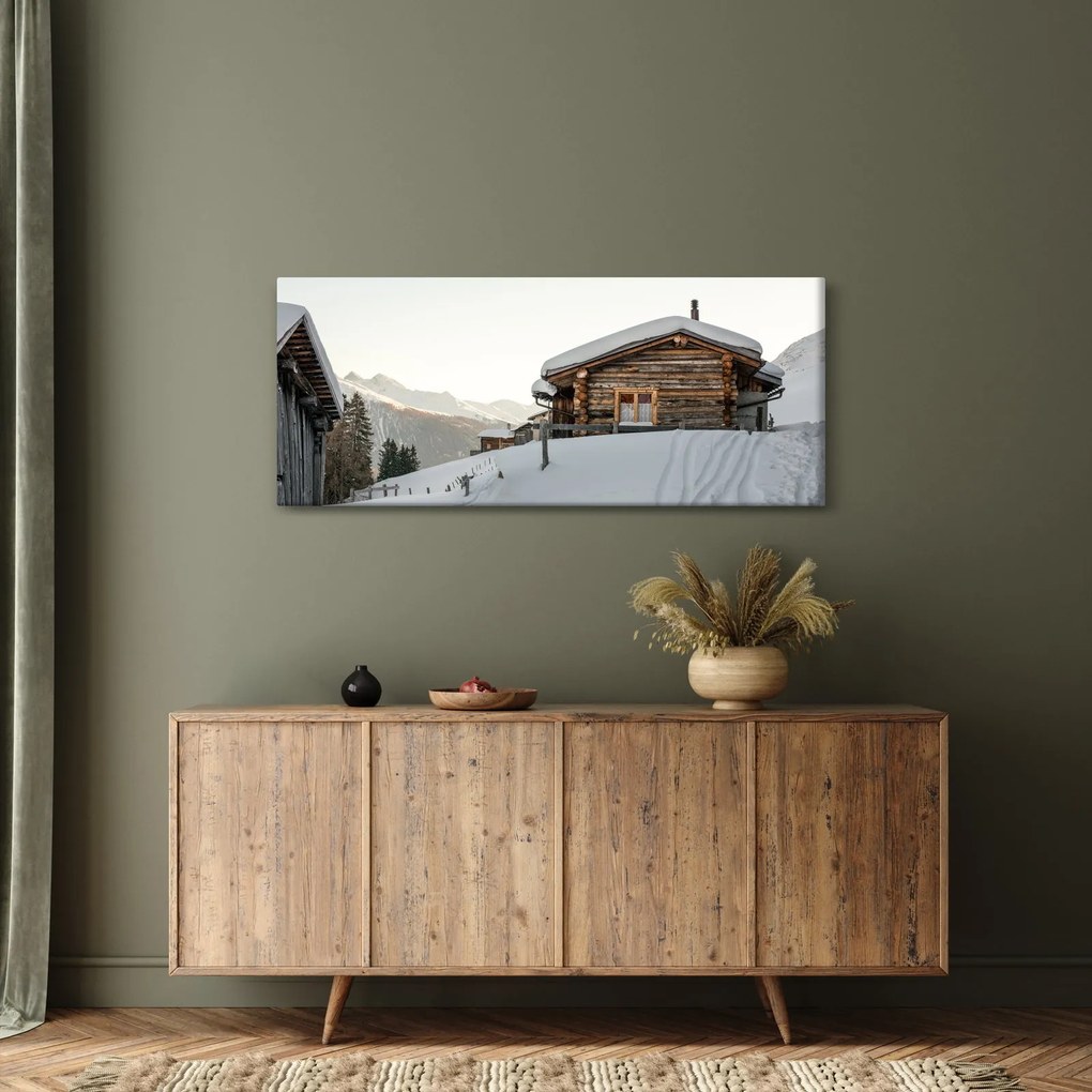 Tablou - cabana montană în zăpadă (120x50 cm)