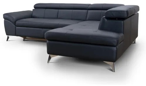 Canapea colțar extensibilă din piele SALERNO II, dreapta, neagră