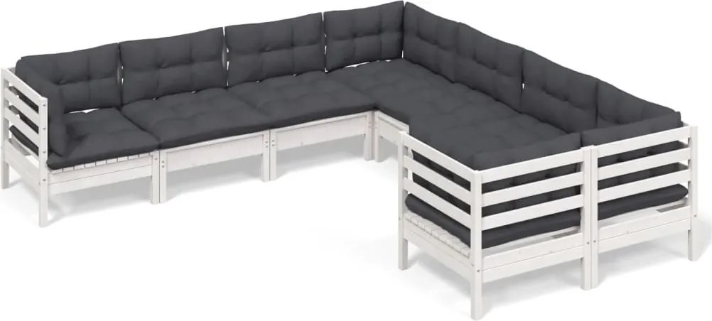 vidaXL Set mobilier de grădină cu perne, 8 piese, alb, lemn masiv pin