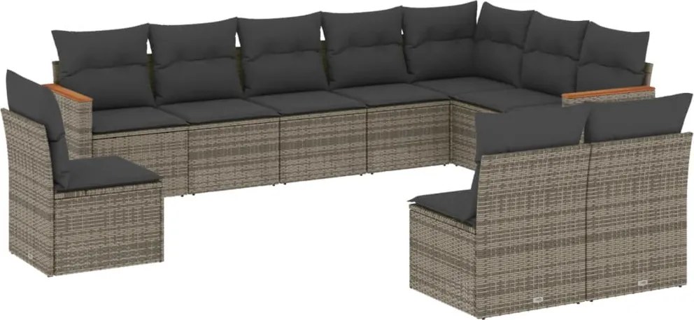 vidaXL Set mobilier de grădină cu perne, 10 piese, gri, poliratan