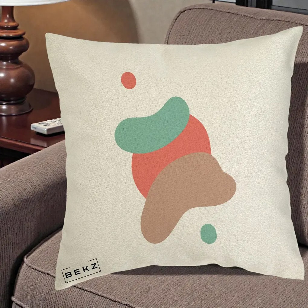 Perna Decorativa Abstract Forme Fluide Coral, 40x40 cm, Ecru, Husa Detasabila, Perna Inclusa, BEKZ®