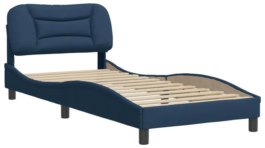 3207743 vidaXL Cadru de pat cu tăblie, albastru, 90x190 cm, textil