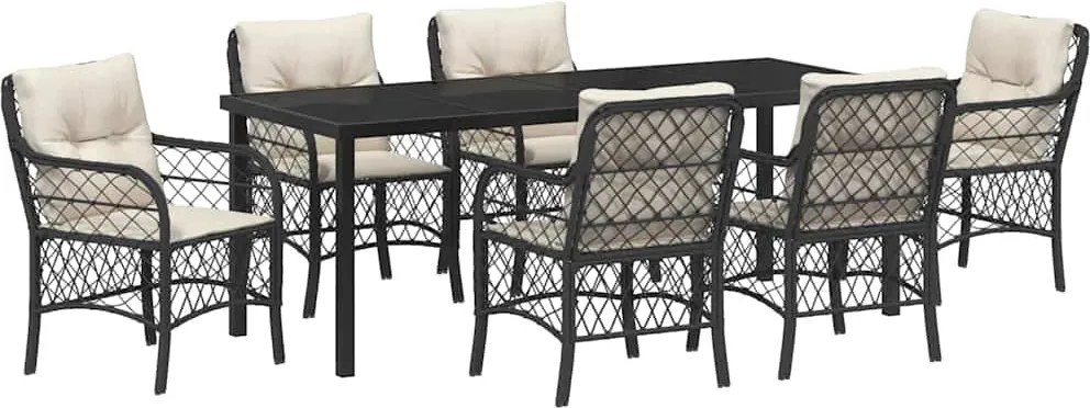 vidaXL Set de masă pentru grădină cu pernă 7 pcs Negru poliratan