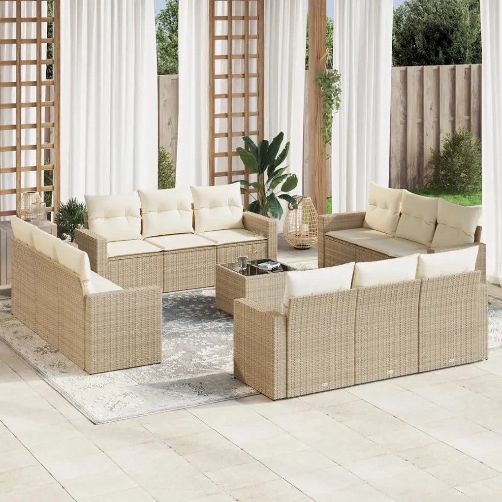 vidaXL Set canapele de grădină, 13 piese, cu perne, bej, poliratan