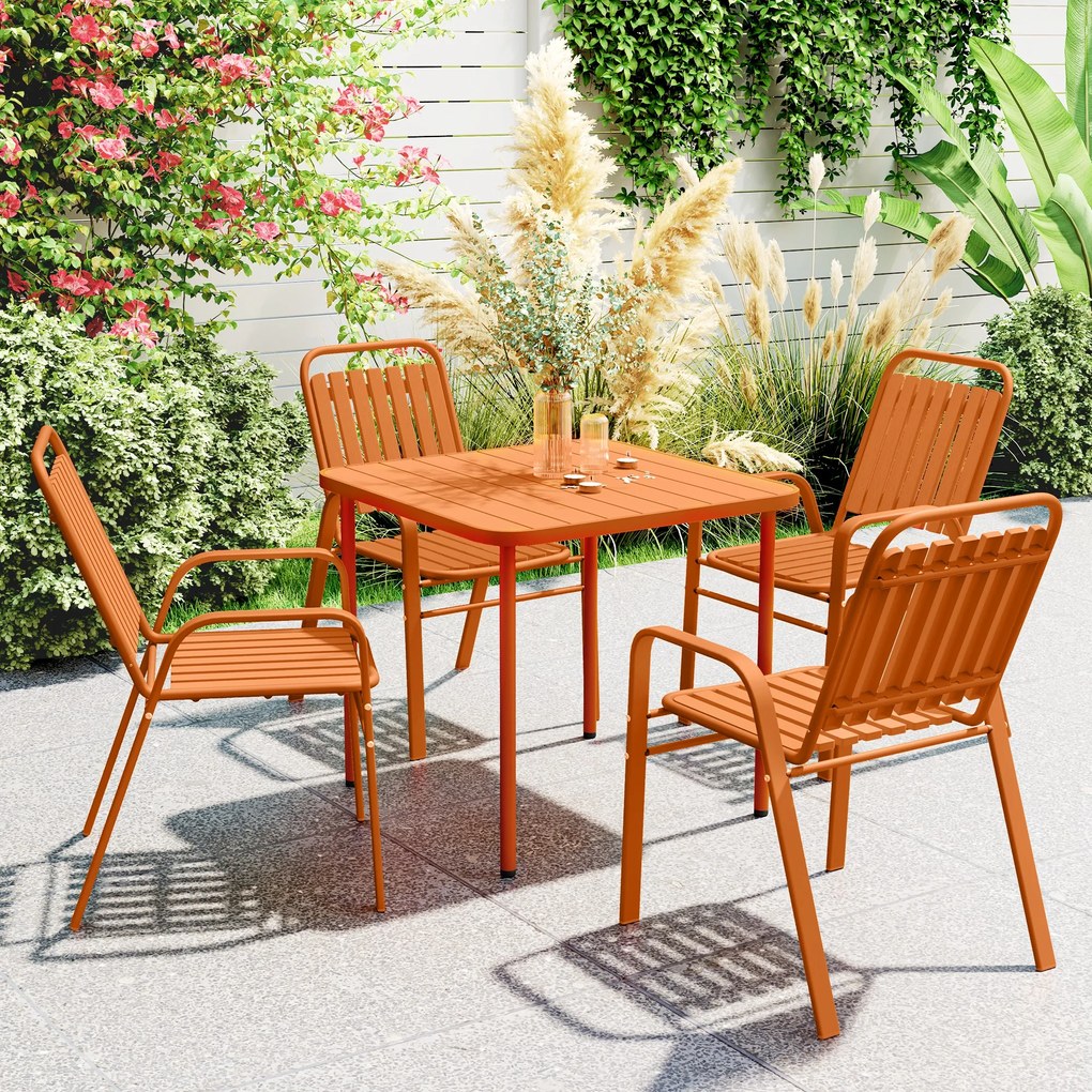Outsunny Set de 4 Scaune de Grădină Stivuibile cu Spătar Înalt și Brațe, 56x66x91 cm, Maro Închis | Aosom Romania