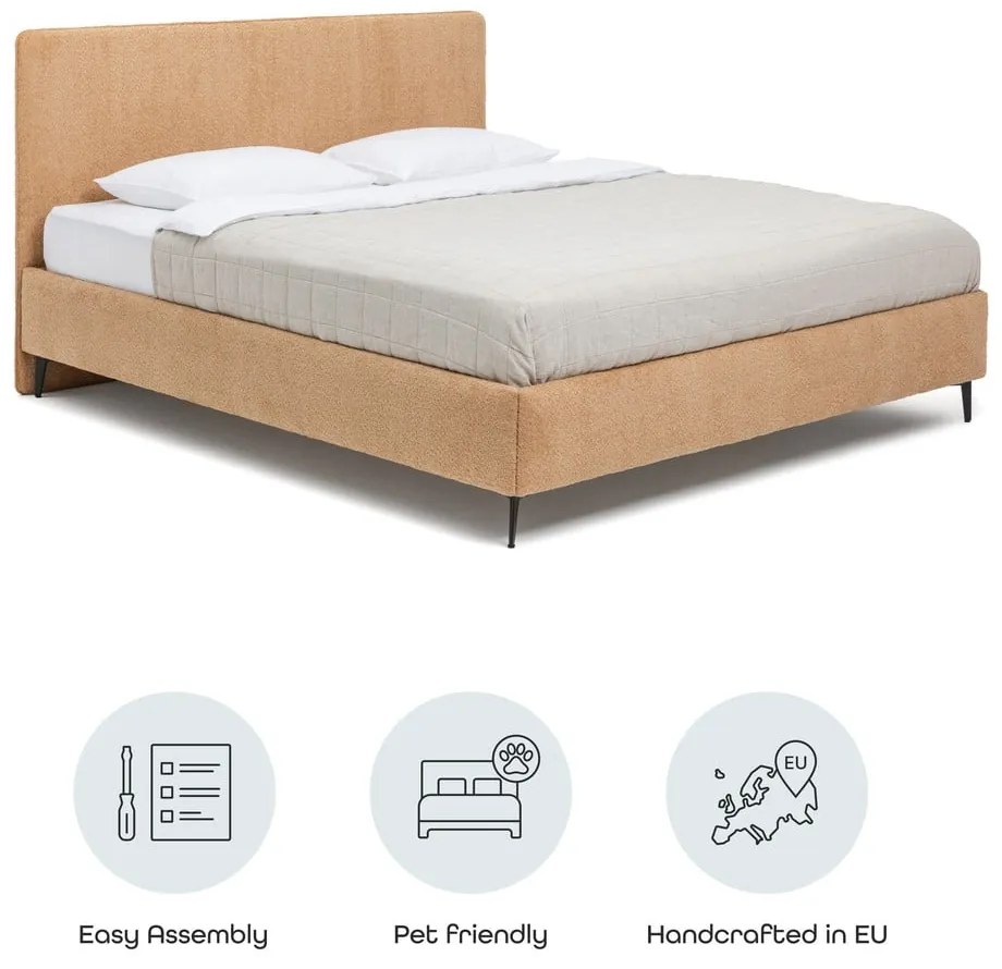 Pat matrimonial galben muștar tapițat cu somieră 180x200 cm Noira Slim – Bonami Selection