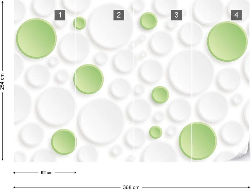 Fototapet GLIX - 3D Green And White Circles + adeziv GRATUIT Papírová tapeta  - 368x254 cm
