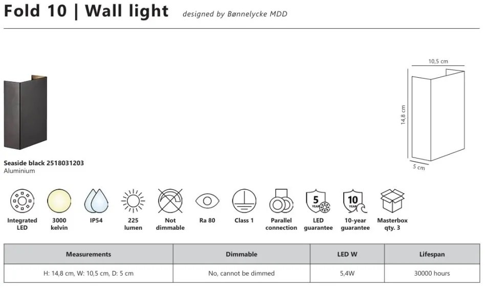 Aplica LED exterior cu iluminat sus si jos IP54 Fold 10 Seaside black
