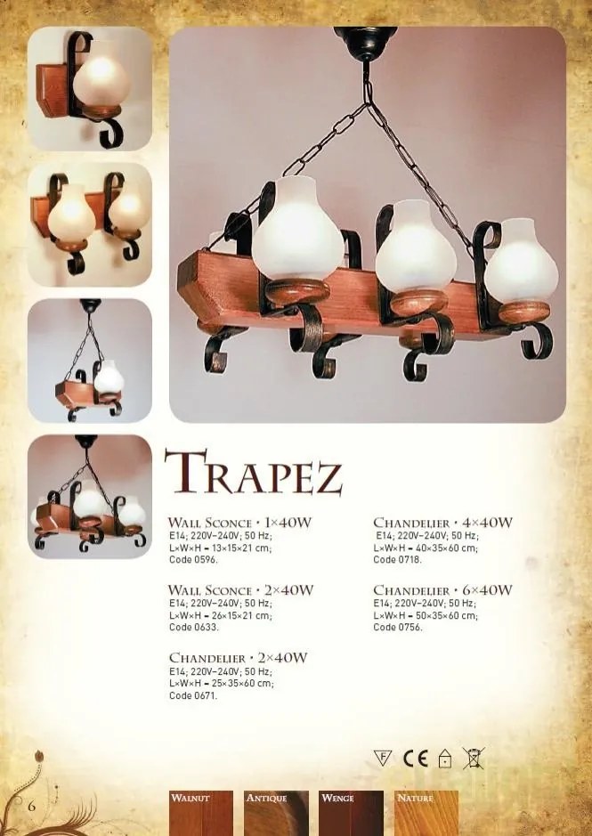 Aplica de perete rustica fabricata manual din lemn Trapez WOOD-TR-AP2