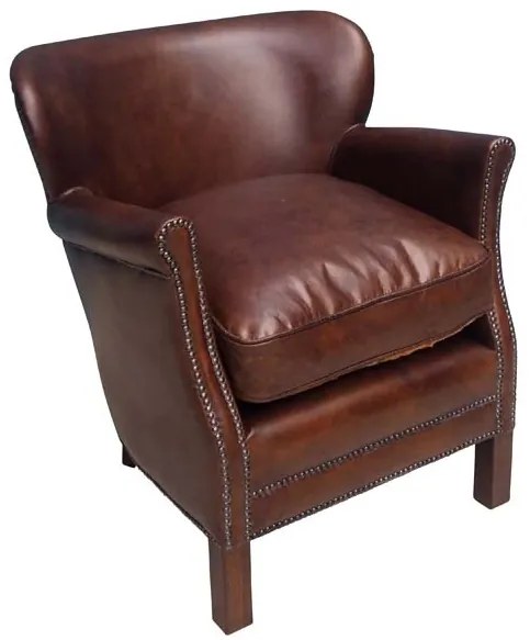 Fotoliu maro, din piele integrala superioara, Turner Leather