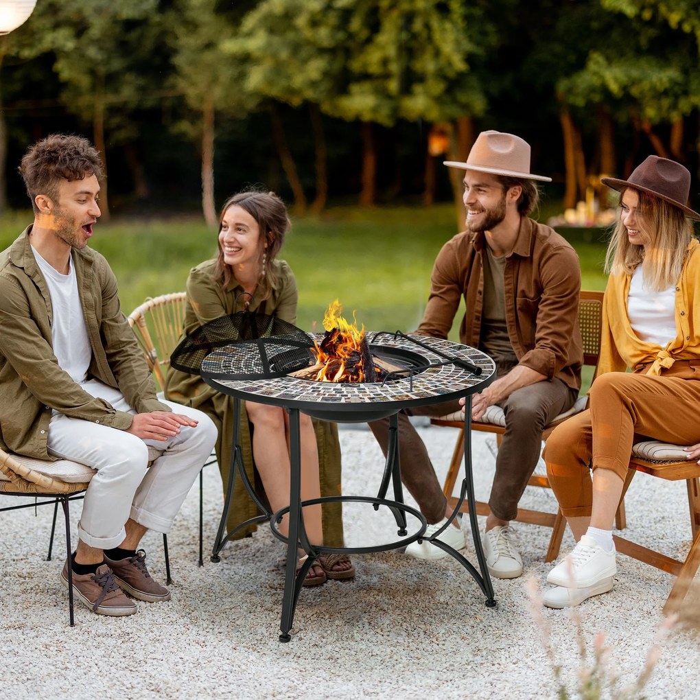 Brazier in aer liber Outsunny 3 in 1 Masuta de Gradina si Gratar pentru Barbecue din Metal si Ceramica, cu Vatrai, 75x75x60cm | Aosom Romania