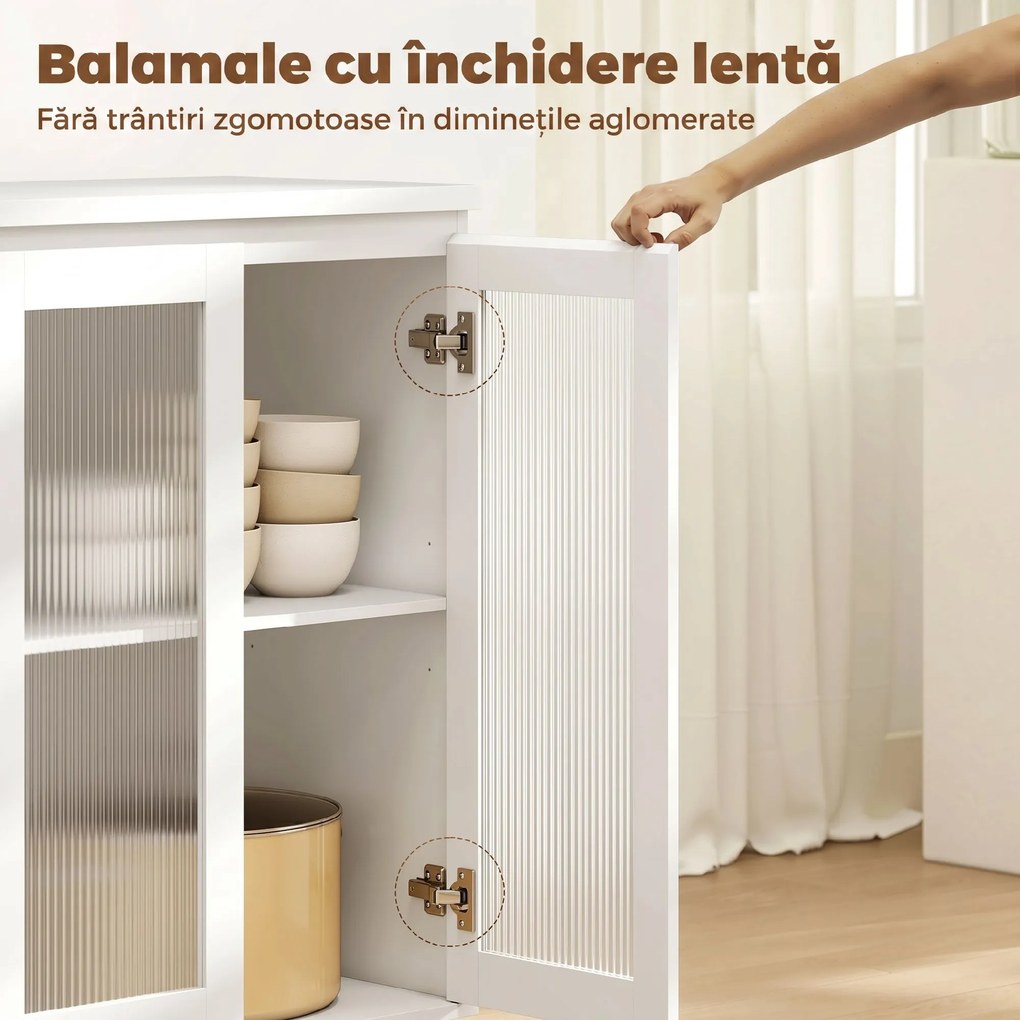 HOMCOM Bufet din Lemn cu 4 Sertare și Dulap cu Uși de Sticlă și Rafturi Reglabile, 120x40x91 cm, Alb | Aosom Romania