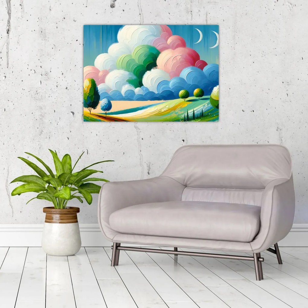 Tablou pe sticlă - Peisaj cu nor (70x50 cm)