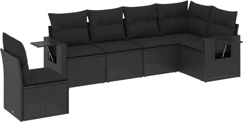 vidaXL Set mobilier de grădină cu perne, 6 piese, negru, poliratan