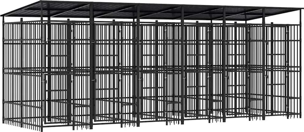 vidaXL Padoc pentru câini de exterior cu acoperiș, 11,06 m², oțel