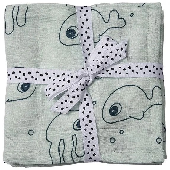 Done by Deer - Set 2 museline albastre bumbac 100 x 100 cm– Sea Friends