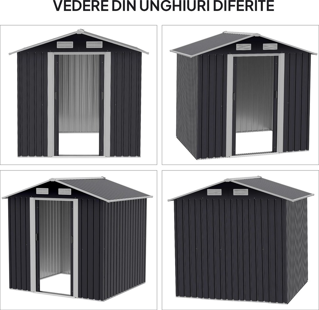 Outsunny Magazia de Gradina, sopron pentru Scule, casuta de unelte din Otel Zincat cu Usa Culisanta Dubla, Negru | Aosom Romania