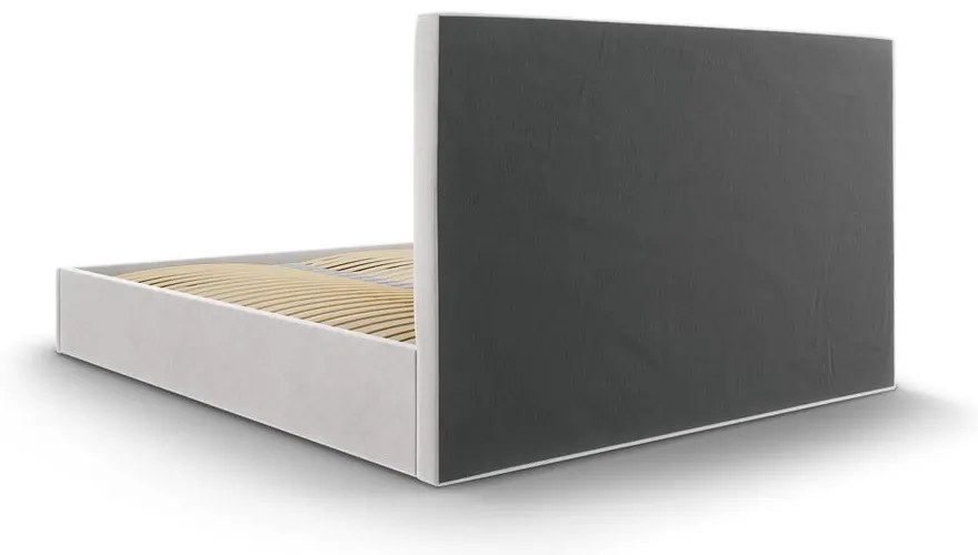 Pat matrimonial 140x200 cm gri deschis tapițat cu spațiu de depozitare cu somieră Juniper – Mazzini Beds