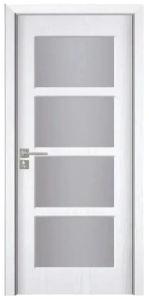 Usa Interior din MDF Novo Doors ND317, Cadru din Lemn Masiv, Geam Sablat, KIT COMPLET, Toc , Manere si balamale incluse (Culoare: Alb, Toc: Fix,