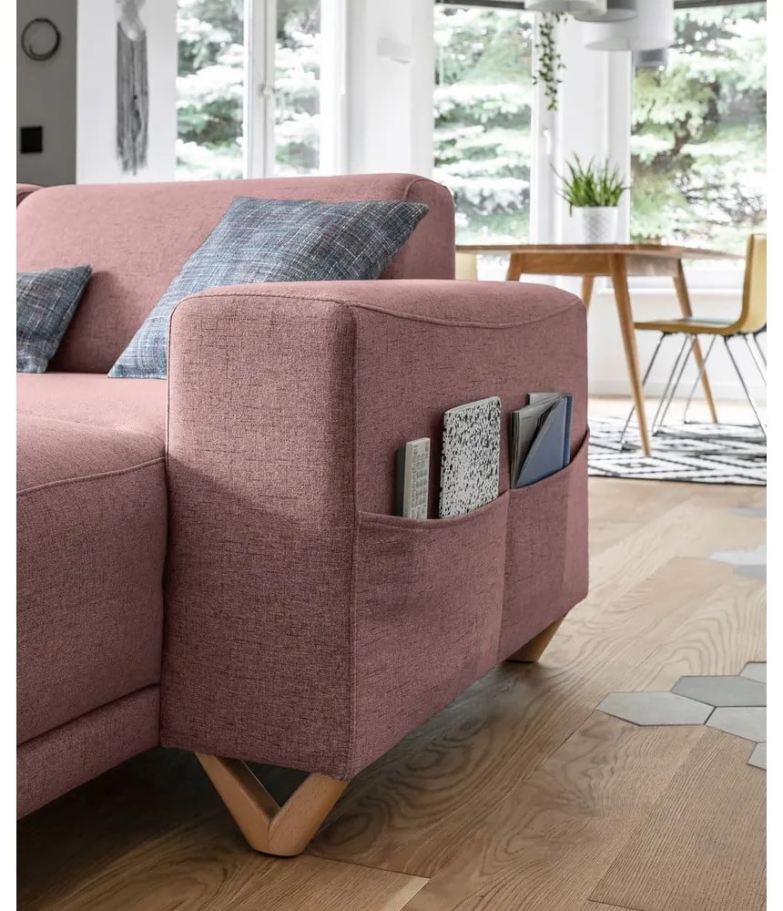 Colțar roz extensibil/cu spațiu de depozitare (cu colț pe partea stângă/în formă de "U") Classy Sophie – Miuform