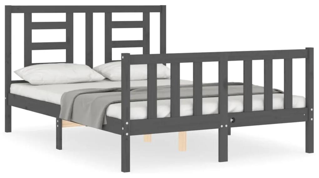 3192858 vidaXL Cadru de pat cu tăblie, dublu, gri, lemn masiv