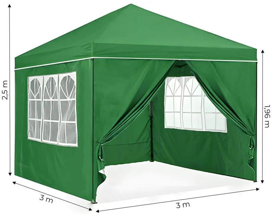 Foișor de grădină 3x3m pliabil 4 pereți Verde