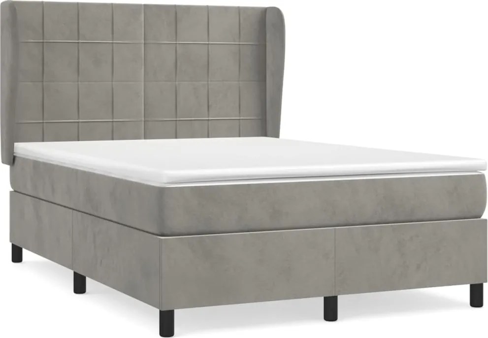 vidaXL Pat box spring cu saltea, gri deschis, 140x200 cm, catifea