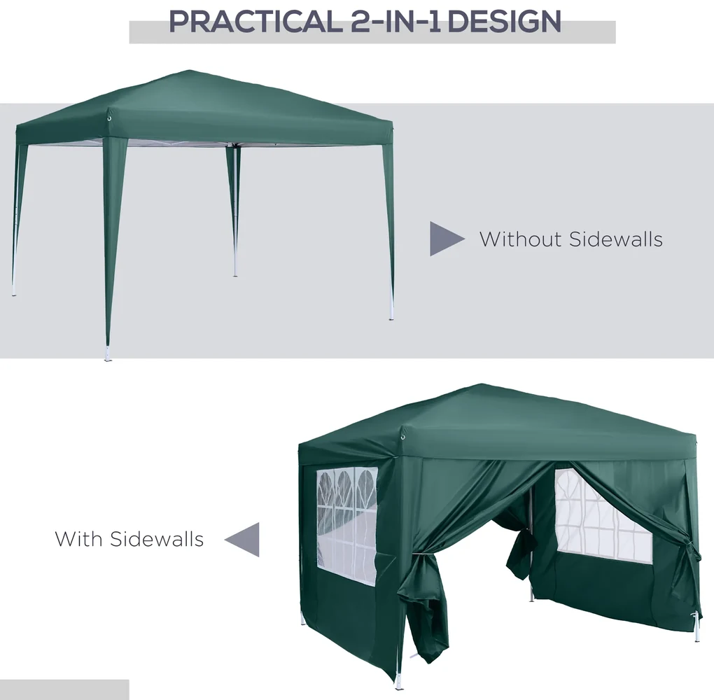 Foisor Impermeabil Outsunny cu Paneluri Laterale Pliabile 3x3m, Verde | Aosom RO