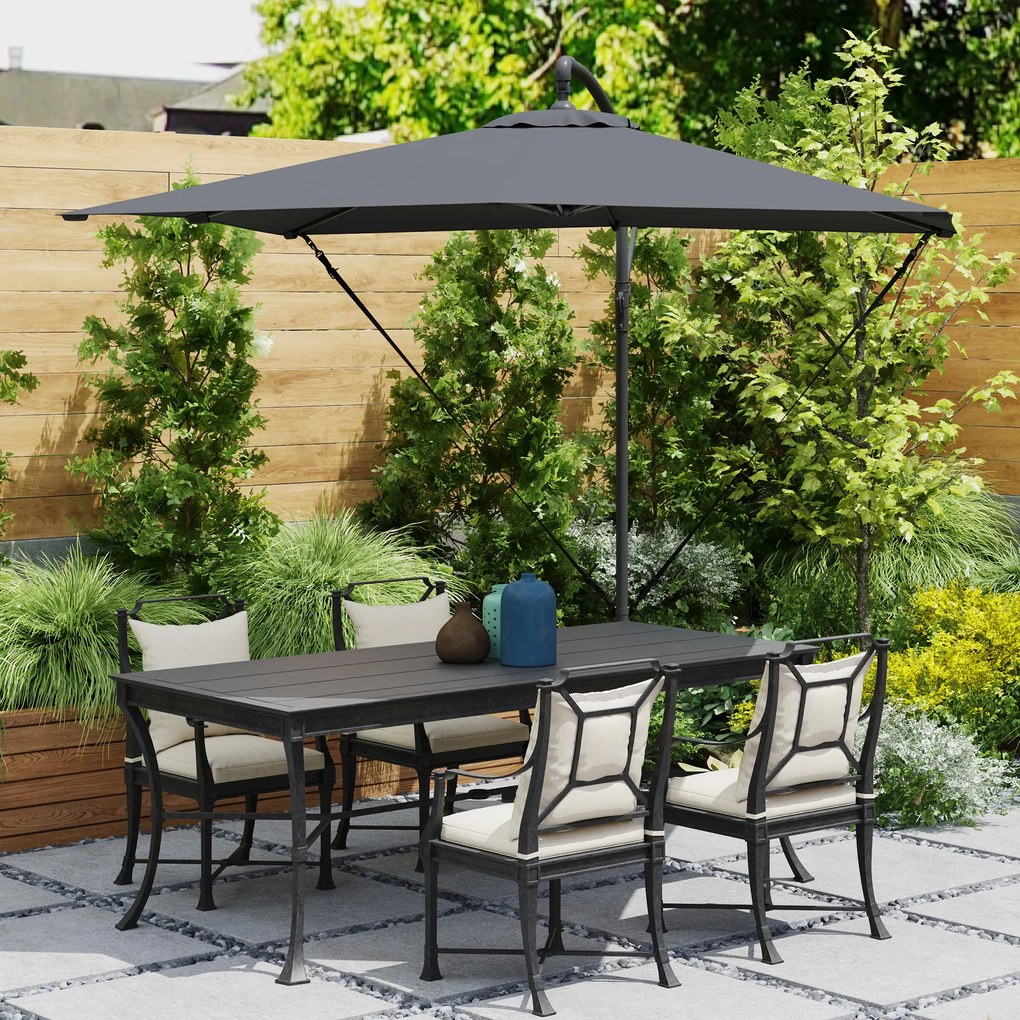 Outsunny Umbrelă de Grădină Suspendată 2.47x2.47 m, Umbrelă de Exterior cu Bază în Cruce, Corzi Antivânt, Gri Închis | Aosom Romania