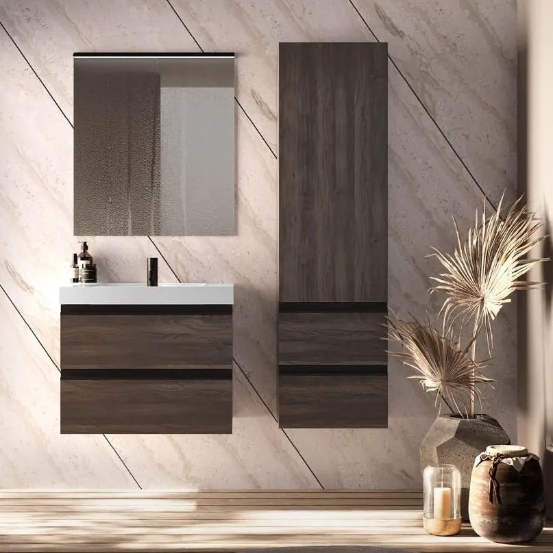 Set mobilier baie (masca suspendata cu 2 sertare si lavoar) Kolpa San Harmony 70x48xH61, stejar inchis