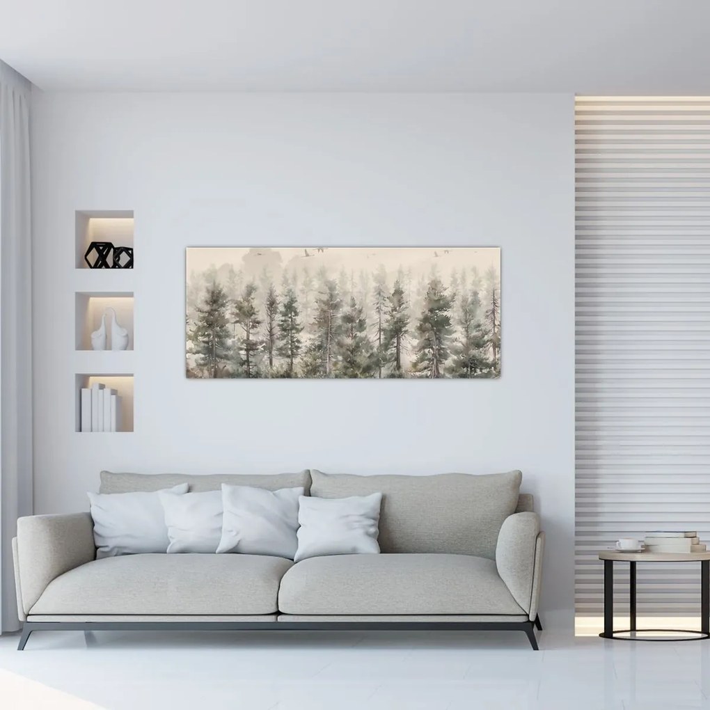 Tablou - Pădurea de pini I., aquarel (120x50 cm)