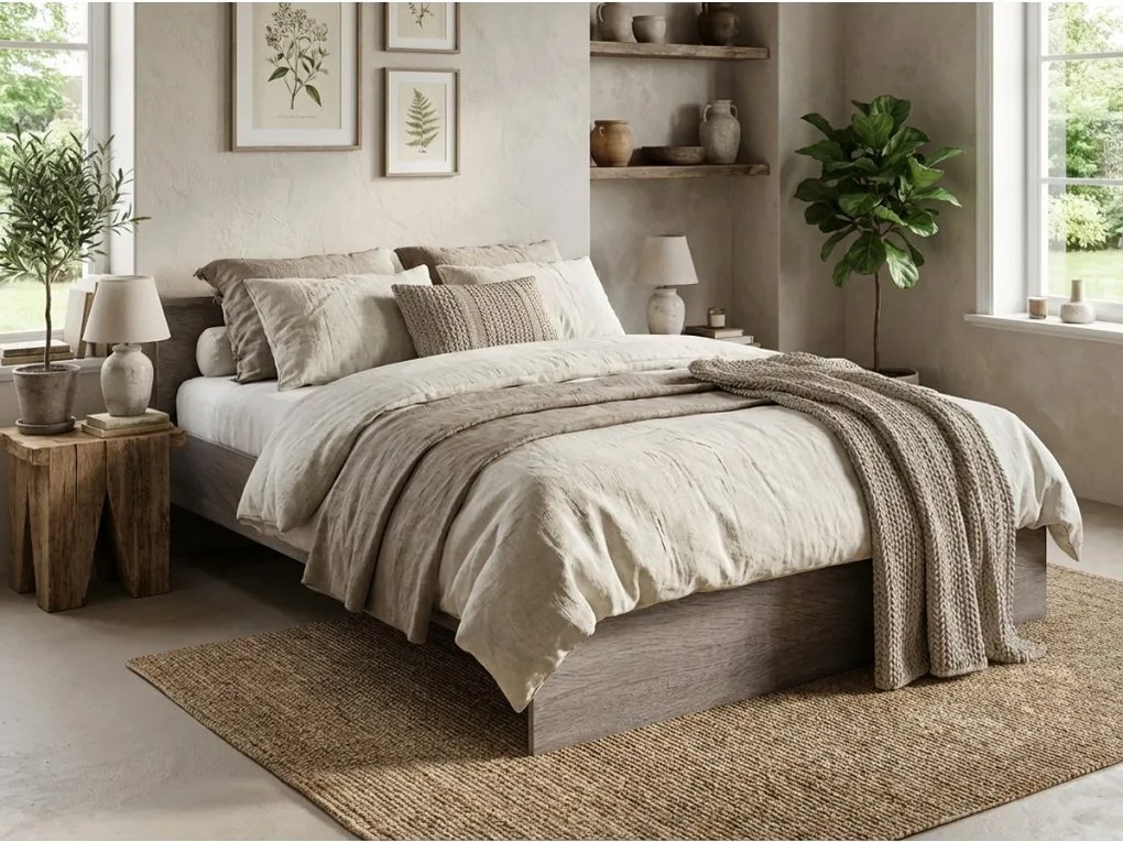 Pat ELISA 180 x 200 cm, stejar trufa Saltele: Cu saltele Deluxe 10 cm, Somiera pat: Cu lamele curbate