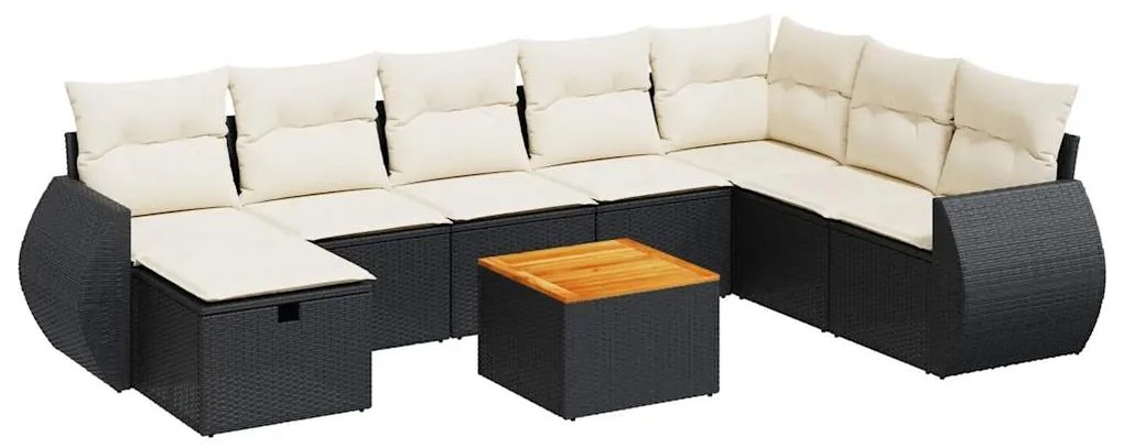 3325857 vidaXL Set mobilier de grădină cu perne, 9 piese, negru, poliratan