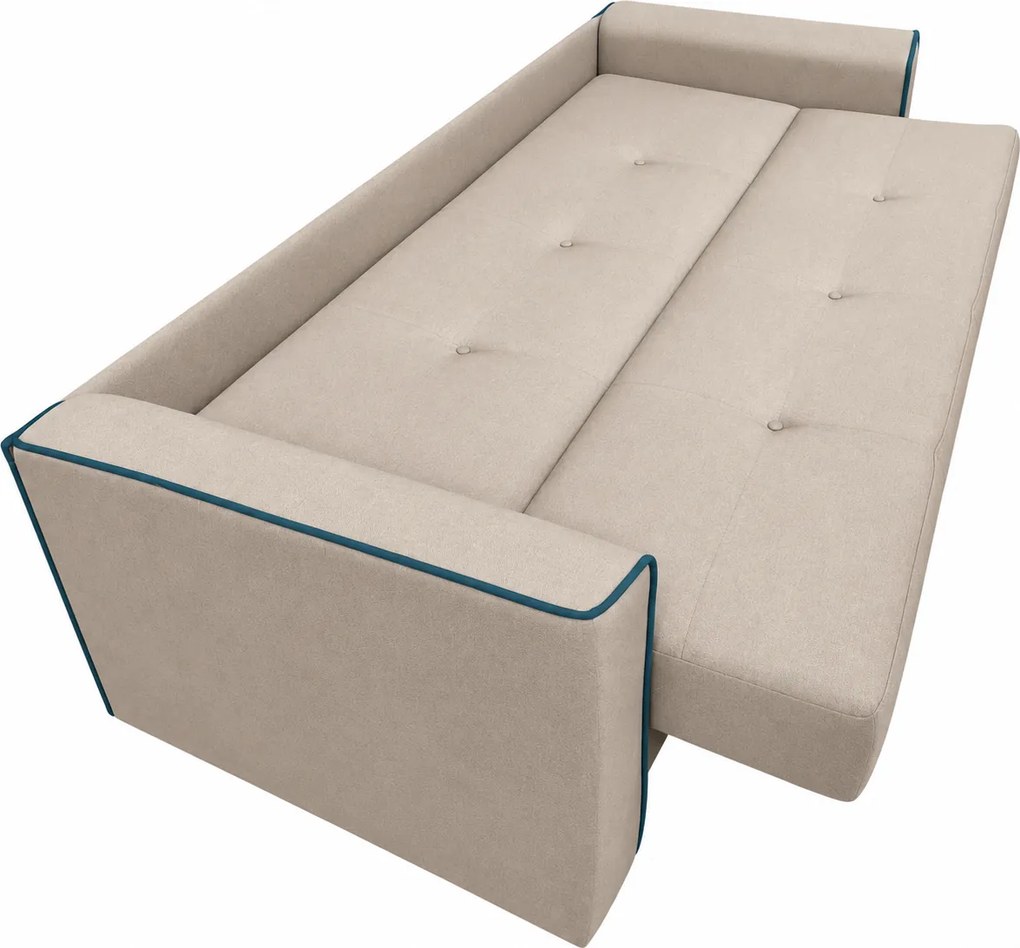 Canapea VERA extensibila, 3 locuri, lada de depozitare, stofa bej + petrol, 225x90x90 Bej, Stofa