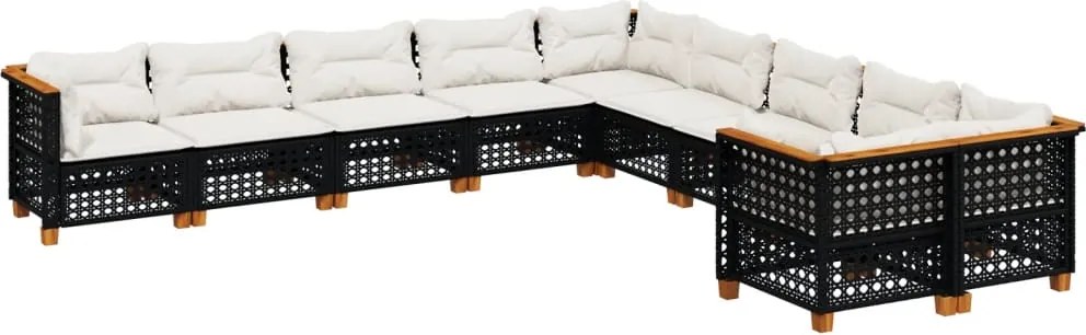 vidaXL Set canapele de grădină cu perne, 10 piese, negru, poliratan