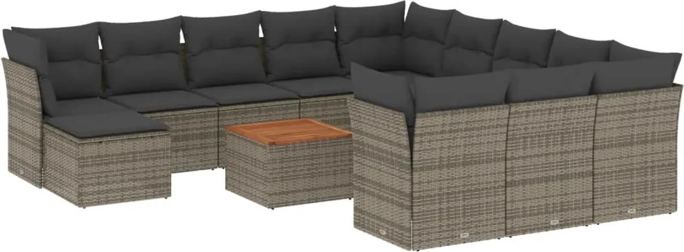 vidaXL Set mobilier de grădină cu perne, 13 piese, gri, poliratan