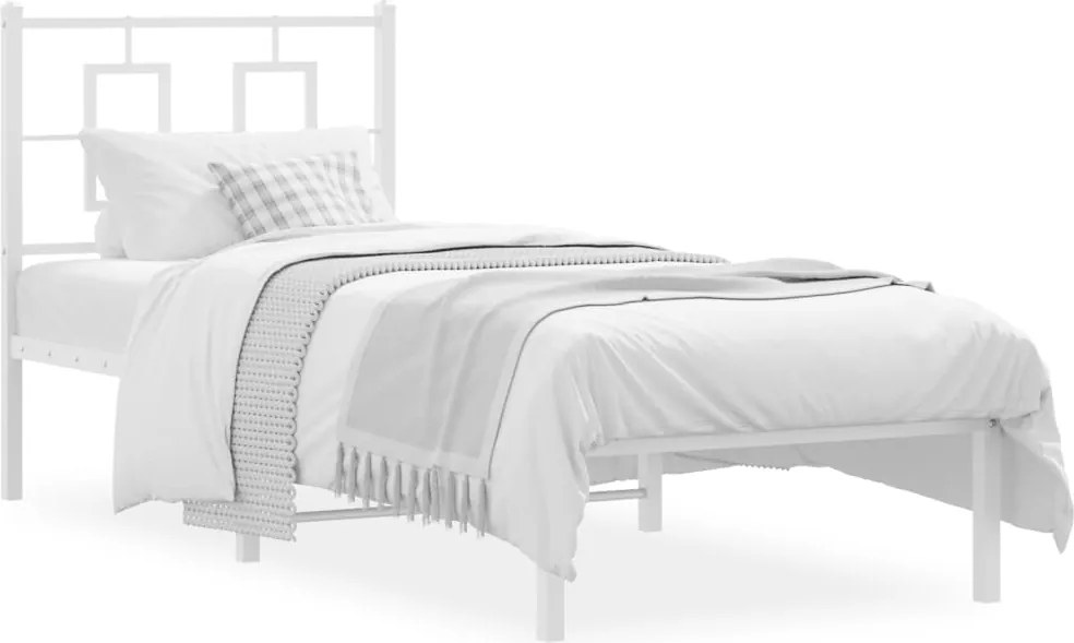 vidaXL Cadru de pat metalic fără saltea, cu tăblie, alb, 75x190 cm