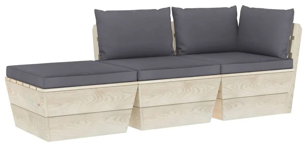 3063420 vidaXL Set mobilier grădină din paleți cu perne, 3 piese, lemn molid