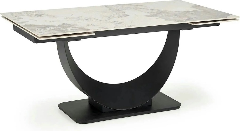 Masa living lux FERNANDO, alb/negru, ceramica/metal, 160/240x92x75 cm