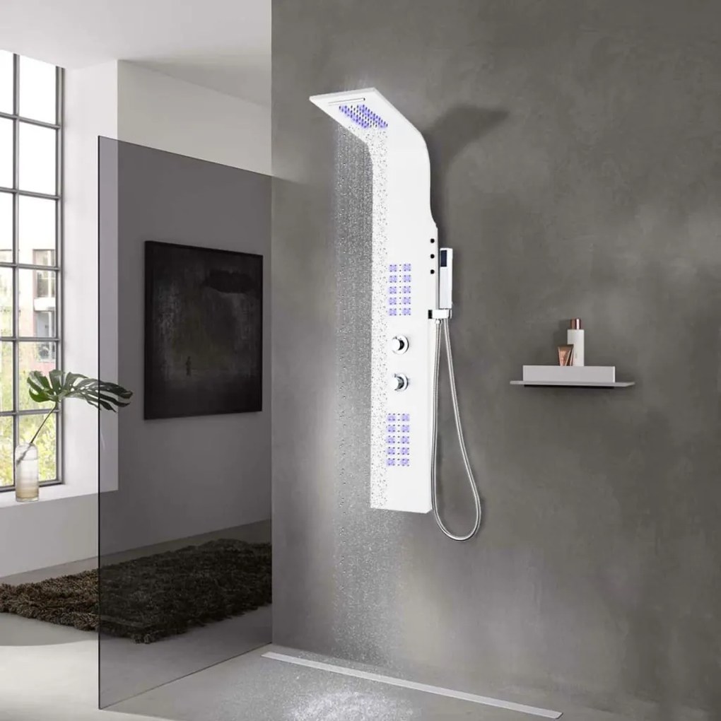 142995 vidaXL Unitate panou de duș, aluminiu, 20 x 44 x 130 cm, alb