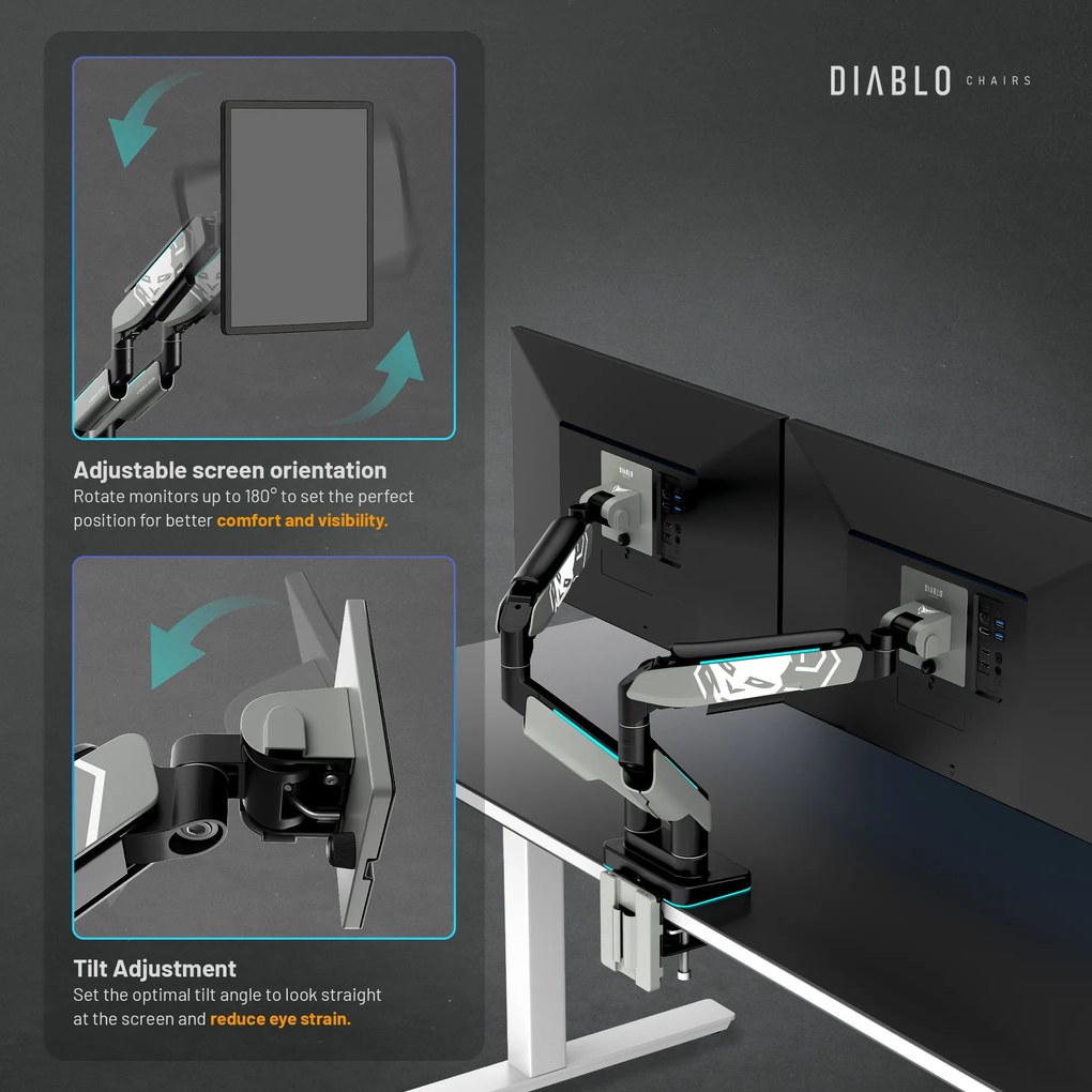 Suport dublu pentru monitoare de 49 de inchi, gri-negru RGB X-Arm Dual