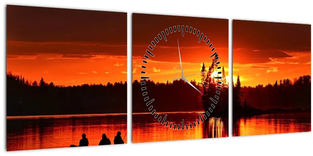 Tablou - Pescari pe lac (cu ceas) (90x30 cm)